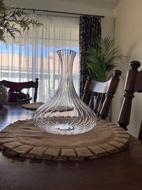 Clear Ribbed Glass Wine Decanter